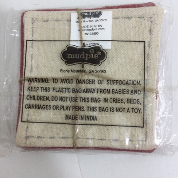 Mud Pie H1 Full of Holiday Spirits Christmas 4"x4" Canvas Coaster Set 42500110S - Picture 5 of 6